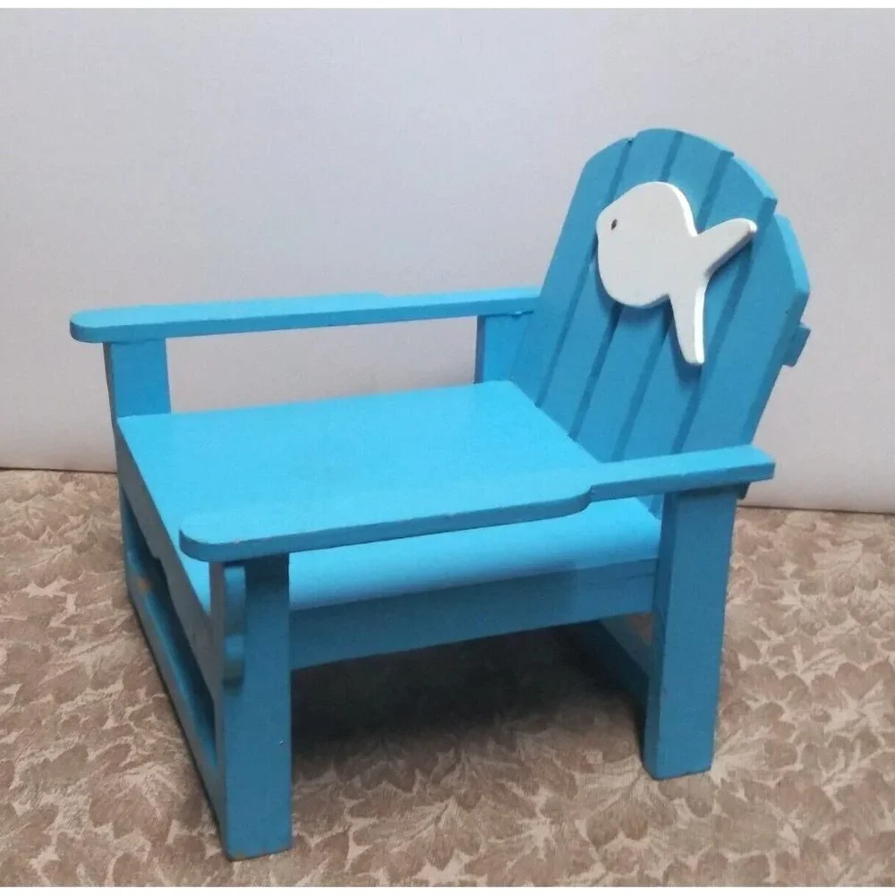 ?ADIRONDACK BEACH CHAIR Doll chair Blue wooden w/fish RARE